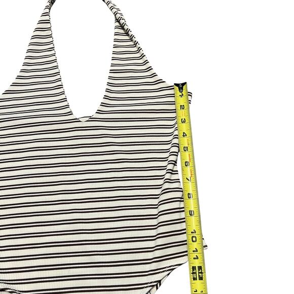 MISSGUIDED Brown & Cream Plunge Halter Nick Striped Backless Bodysuit Size M - Picture 8 of 12